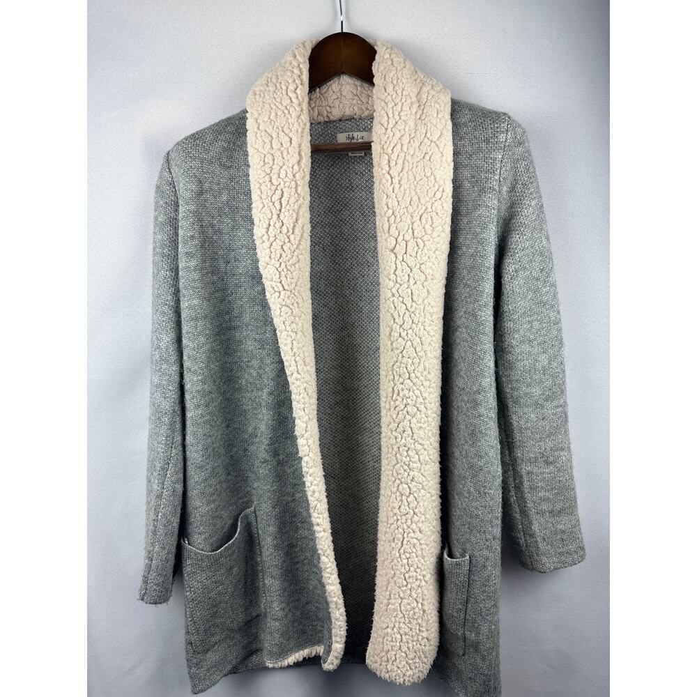 Women’s Style & Co Gray Sherpa Lined Open Front Cardigan Size Sm
